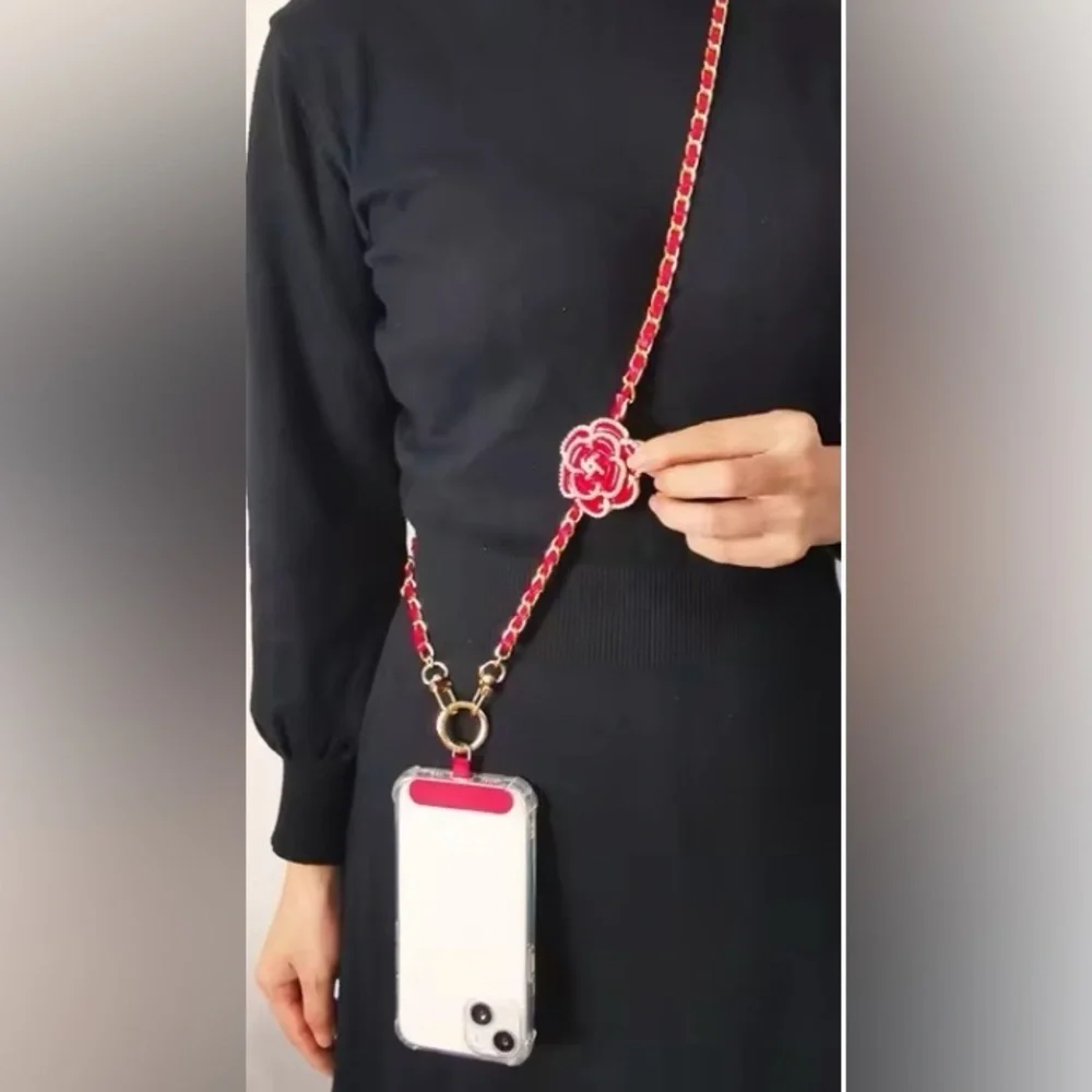 Camellia Flower Cross Body Mobile Phone Hanging Chain or Bag Strap